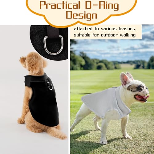 2 Stück Hundepullover mit D-Ringen, Hundemantel für Kleine Hunde, Warm Hundepullover, Grau+Schwarz Winter Hundejacke, Wintermantel Fleece für Kleine Hunde, Hundejacke für Innen und Außen (L)