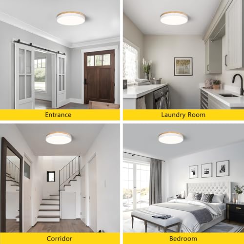 Image of Modern Wood White Flush Mount Ceiling Light 15.75 Inch