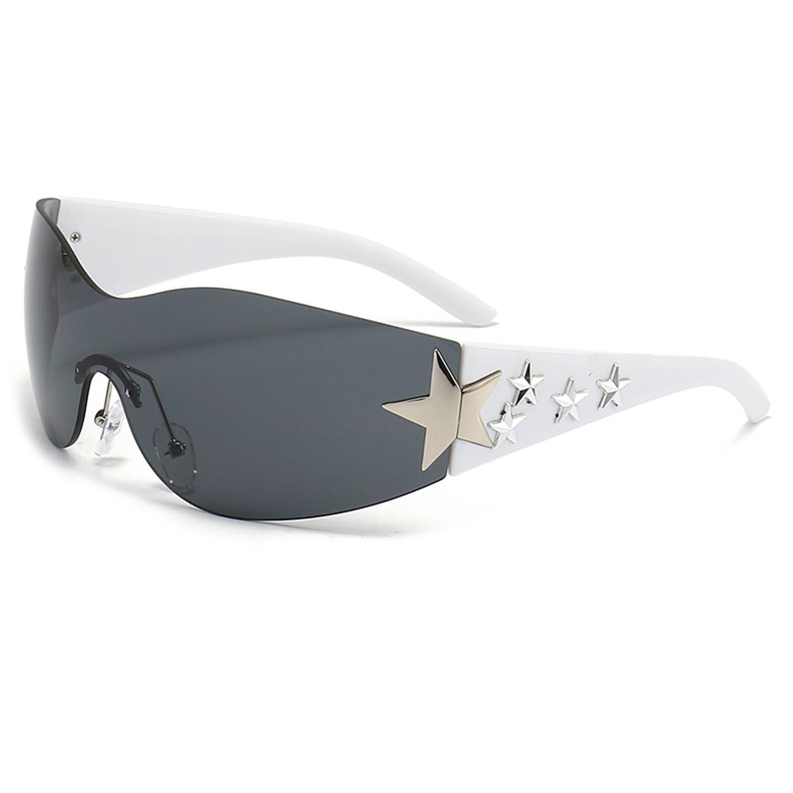 Star Y2K Sunglasses for Women Rimless Shield Wrap Around Sunglasses Oversized Fashion Aesthetic Glasses Shades