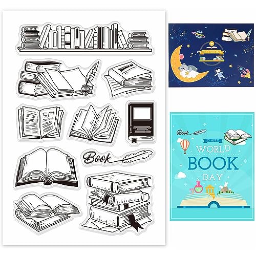 GLOBLELAND Plantilla de libro, sello transparente, sello de silicona, sellos transparentes de goma para hacer tarjetas, decoración de álbum de recortes DIY