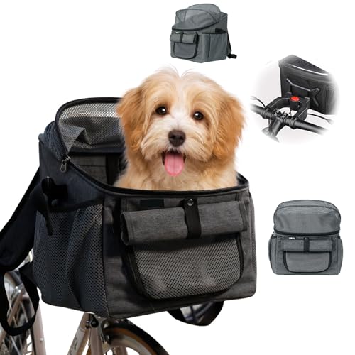 Hundekorb Fahrrad Vorne,Atmungsaktive hundefahrradkorb Vorn, Abnehmbare Hunde Fahrrad Korb mit Lenkeradapter für Fahrrad und Elektrofahrräder, Domestici Shopping e Outdoor