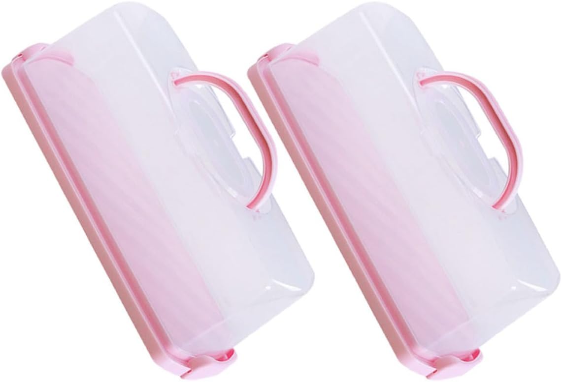 Portable 2pcs Rectangular Bread Box with Lid and Handle, Pink Loaf Pastry Keeper for Kitchen Counter Storage and Travel Food Organizer