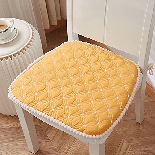 Cojines para Sillas de Cocina Volante, Cojines Sillas Comedor 45x45, Cojines para Taburetes de Cocina Cuadrados, Cojines Sillas Jardin Exterior Terraza con Cintas 2 Pack Amarillo Cover