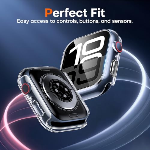 Image of TAURI 2 Pack Hard Case for Apple Watch Series 10 (2024) 46mm, with PC Tempered Glass Screen Protector, [Scristant Resistant], [Overall Protection] Slim Cover for iWatch S10 46mm, 1 Black + 1 Clear