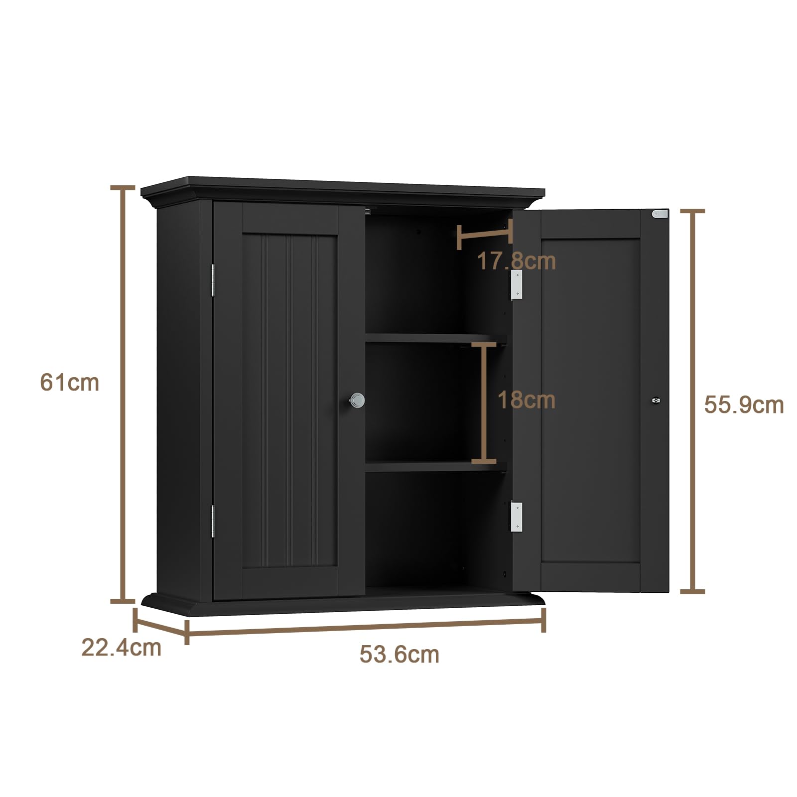 Mueble Baño Colgar Armario Pared Baño con 2 Puertas, Estante 3 Niveles Ajustable, Estilo Moderno, Ahorro Espacio para Baño, Cocina y Lavadero, Negro
