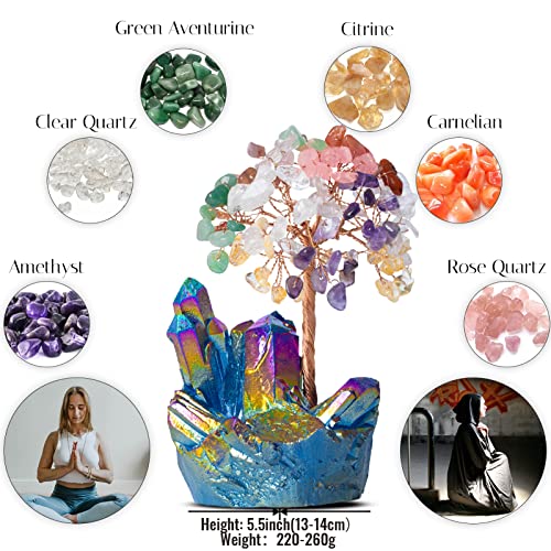 Bundle Of Two: One Seven Chakra Tree 14" Large Crystal Bonsai Tree, One Seven Chakra Crystal Tree On Rainbow Titanium Quartz #TOP7