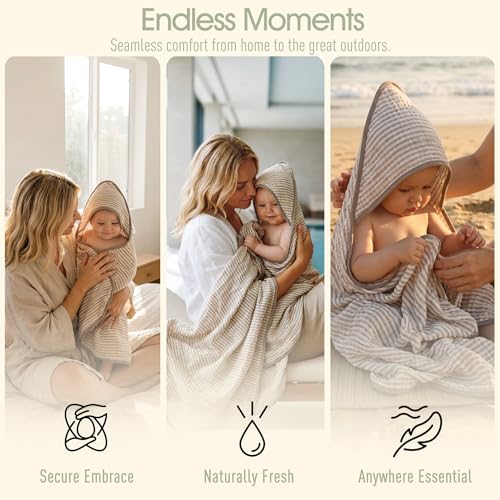Image of Ultra-Soft Muslin Baby Towel - 32 x 32 Inches, Ideal for Bath & Beach, Suitable for Both Boys & Girls from Newborns to Toddlers(Warm Brown Striped)