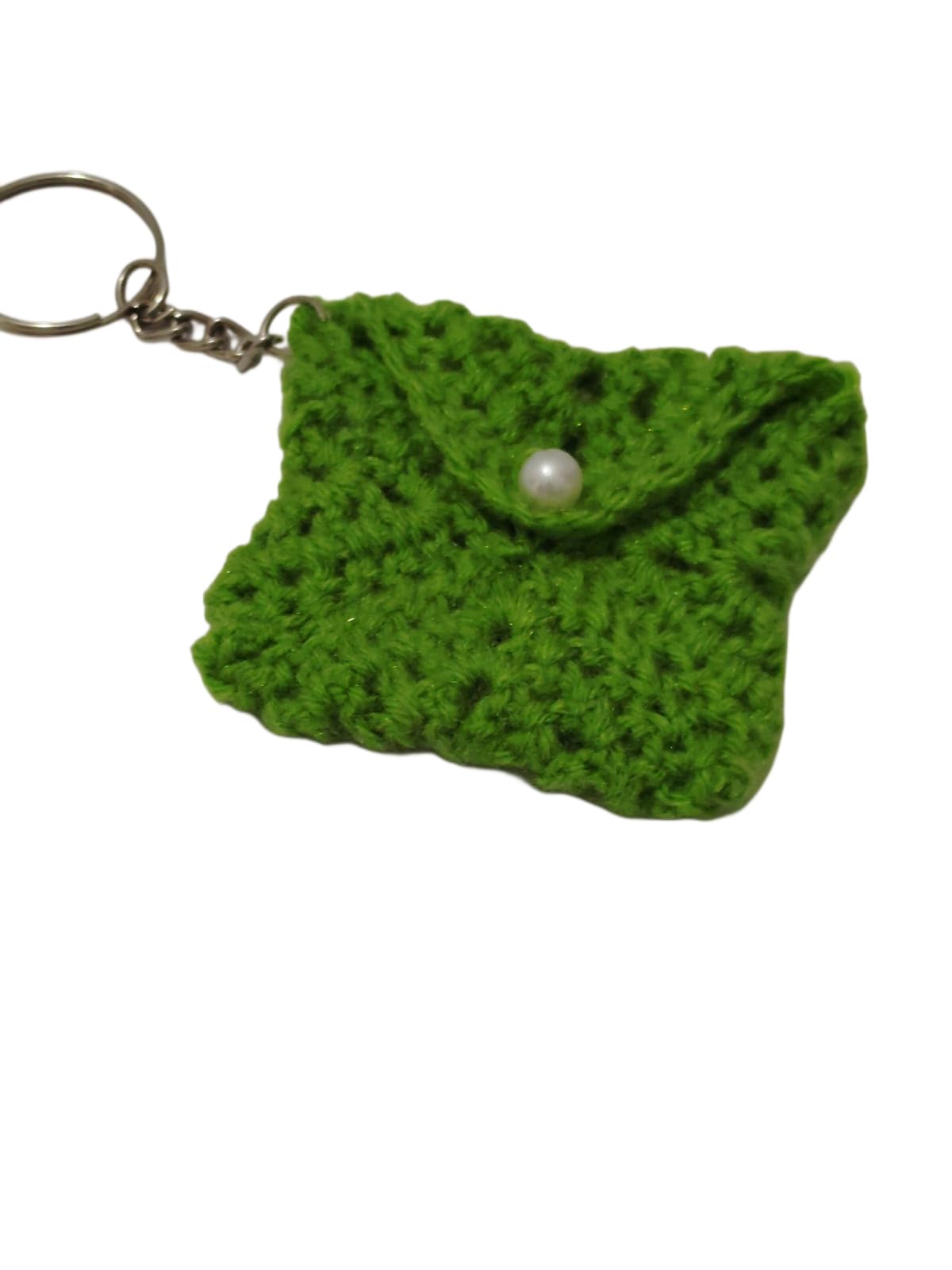 Handmade Crochet Coin Purse Keychain with Pearl Button, Green by Ara Creation-picture-11