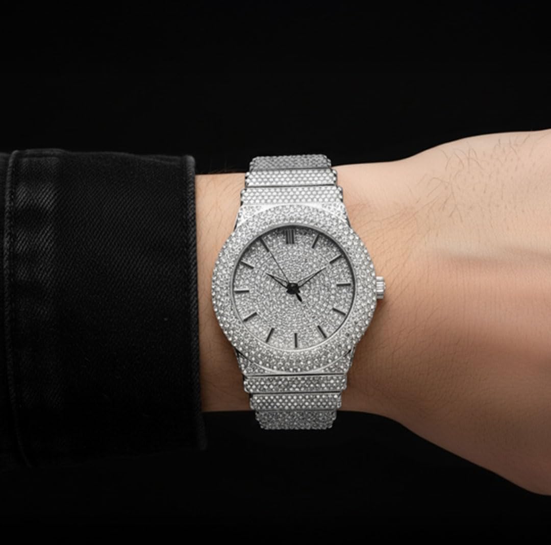 ICE STAR Set di orologio e bracciale con diamanti da uomo, 46 mm
