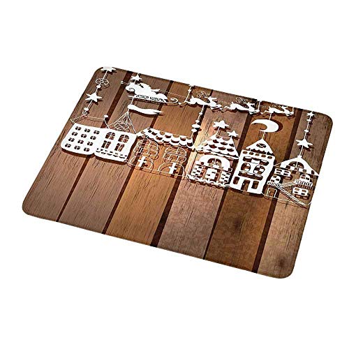 Preisvergleich Produktbild Mousepad kundenspezifische Weihnachtsdekorations-Sammlung, Holz rustikales Design-Feiertagsthema-Weihnachtsmann im Schlittenhaus-Papierkunstbild, weißes Brownfor Gaming