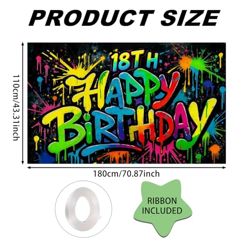 Image of Nuxovilar 18th Birthday Banner Polyester Graffiti Backdrop Decor 71 inchx43
