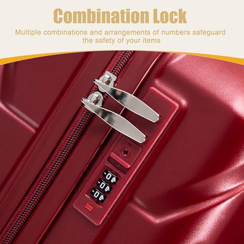Image of 20 Inch ABS Hard Shell Travel Checked Luggage With Combination Lock, Red