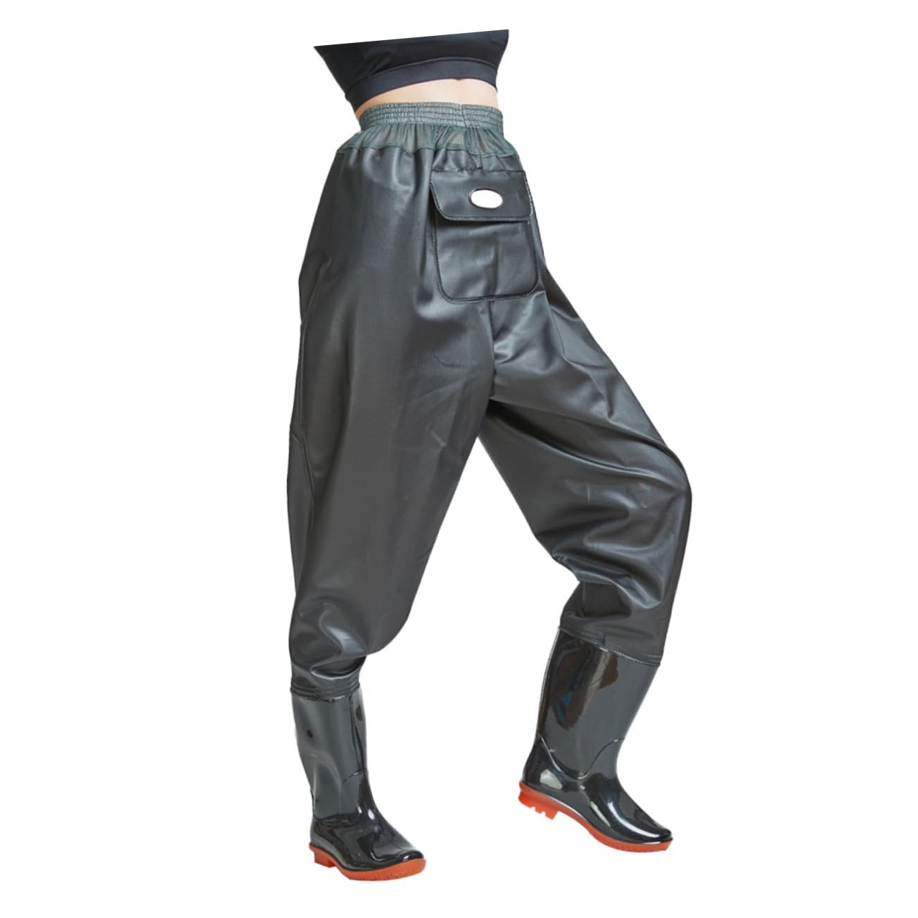 Pantalones de pesca transpirables POPETPOP con botas altas y diseño camuflaje negro para vadeador 8