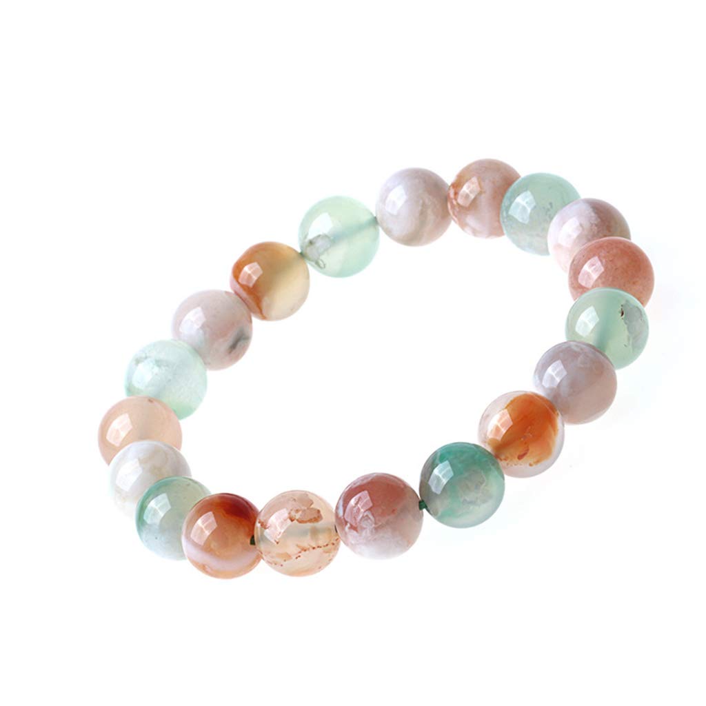 YDYDTTKD Natürliches grünes Kirschachat-Armband, einzelnes kreisförmiges rundes Perlen-elastisches Armband, farbiges schwimmendes Blumen-Achat-Armband, weiblicher Handschmuck, Geschenk 12 mm