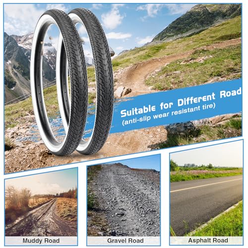 ZUKKA 2er-Pack Faltbarer 26 Zoll Reifen 26x1.75 Mantel 47-559 Fahrrad Ersatzreifen Plus 2er-Pack 26 Zoll Schlauch für Fahrrad,MTB Mountainbike Kinderfahrrad, Crusier Bike, Commuter Bike,Weiße Wand
