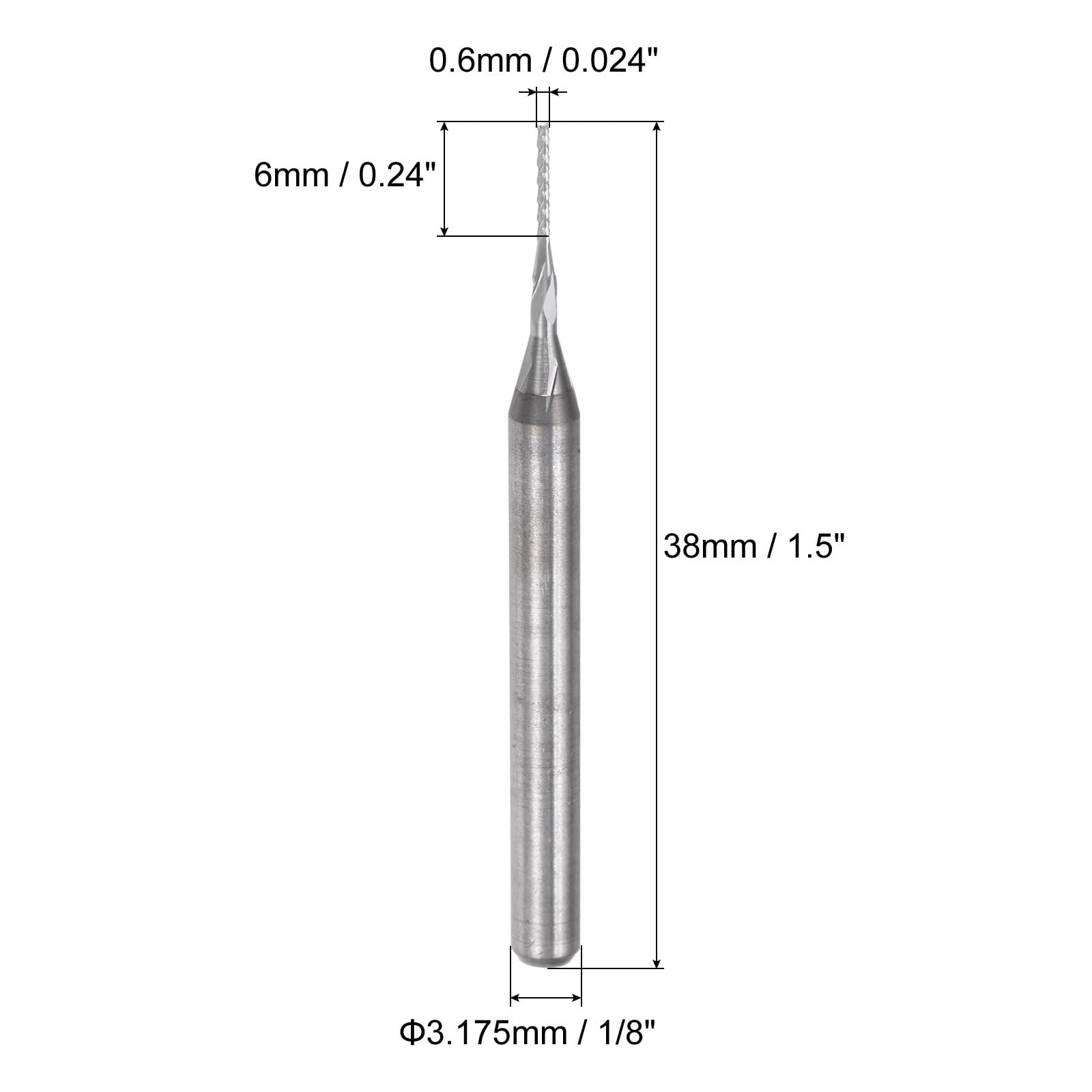 QUARKZMAN 20Pcs Embouts de Fraise 0,6 mm en Carbure de Tungstène pour Fraiseuse Cnc, Outils de Gravure pour Circuit Imprimé, Machine de Fraisage Du Bois, Queue Droite de 1/8 Pouce
