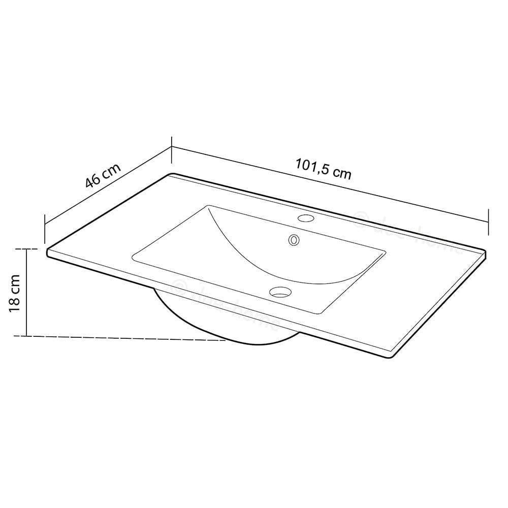 Lavabo De Porcelana Para Baño rectangular 101 cm x 46 cm VAN acabado blanco brillo fabricado en porcelana
