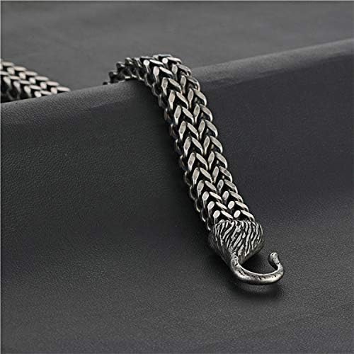 Miniatura 4 de Pulsera de cabeza de lobo vikingo Fenrir de acero inoxidable para hombre de 8 pulgadas, Metal, Sin gemas.