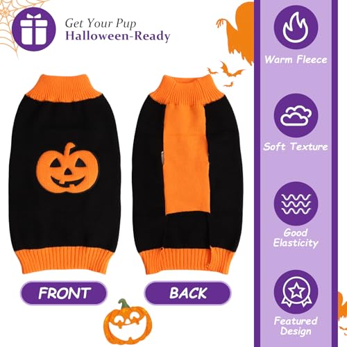 Hundepullover Halloween Kostüm Hund Kürbis Hunde Pullover Warme Halloween Hundepullover für Kleine Mittelgroße Grosse Hunde Party Geschenk für Haustier Puppy und Katzen Schwarz XXL