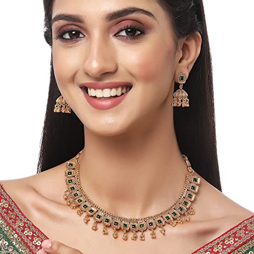 Antique Gold-Plated Stone Studded Necklace Set