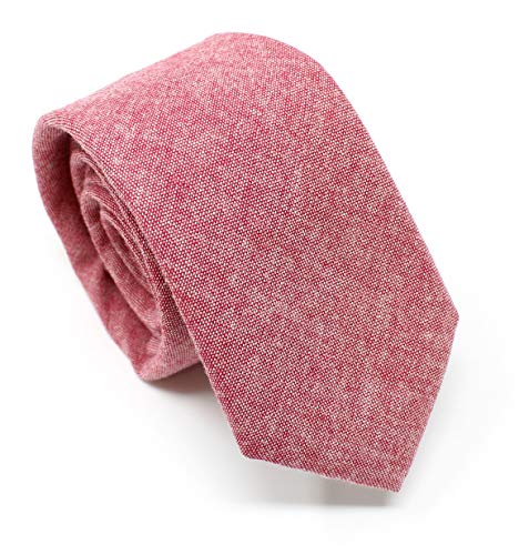 Image of Men's Chambray Cotton Skinny Necktie Tie Textured Distressed Style - 2.5 inch Width