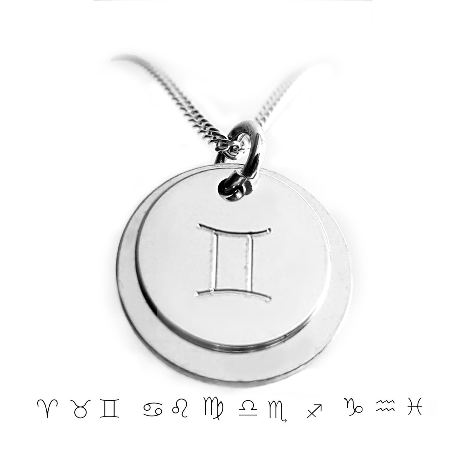 Personalisierte Sternzeichen Kette, Doppelanhänger, 925 Silber,