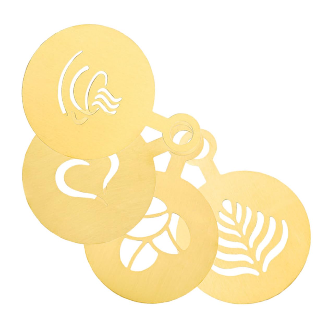 FUNOMOCYA 4pcs Stainless Steel Cake Stencils Heart Shape Coffee Cookie Oatmeal Decorating Templates with Hanging Holes for Easy Storage and Versatile Use