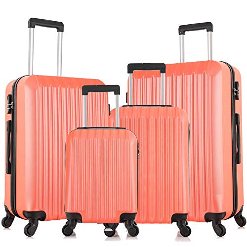 Apelila 4 Piece Hardshell Luggage Sets,Travel Suitcase,Carry On Luggage with Spinner Wheels Free Cover&Hanger Inside4PC (Orange)