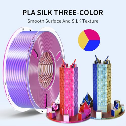 Image of RAMBERY Silk Tri Color 3D Printer Filament 1.75mm, Triple Color Change by Angle, Silk Shiny PLA Filament Red-Yellow-Blue, 1kg Spool (2.2lbs)