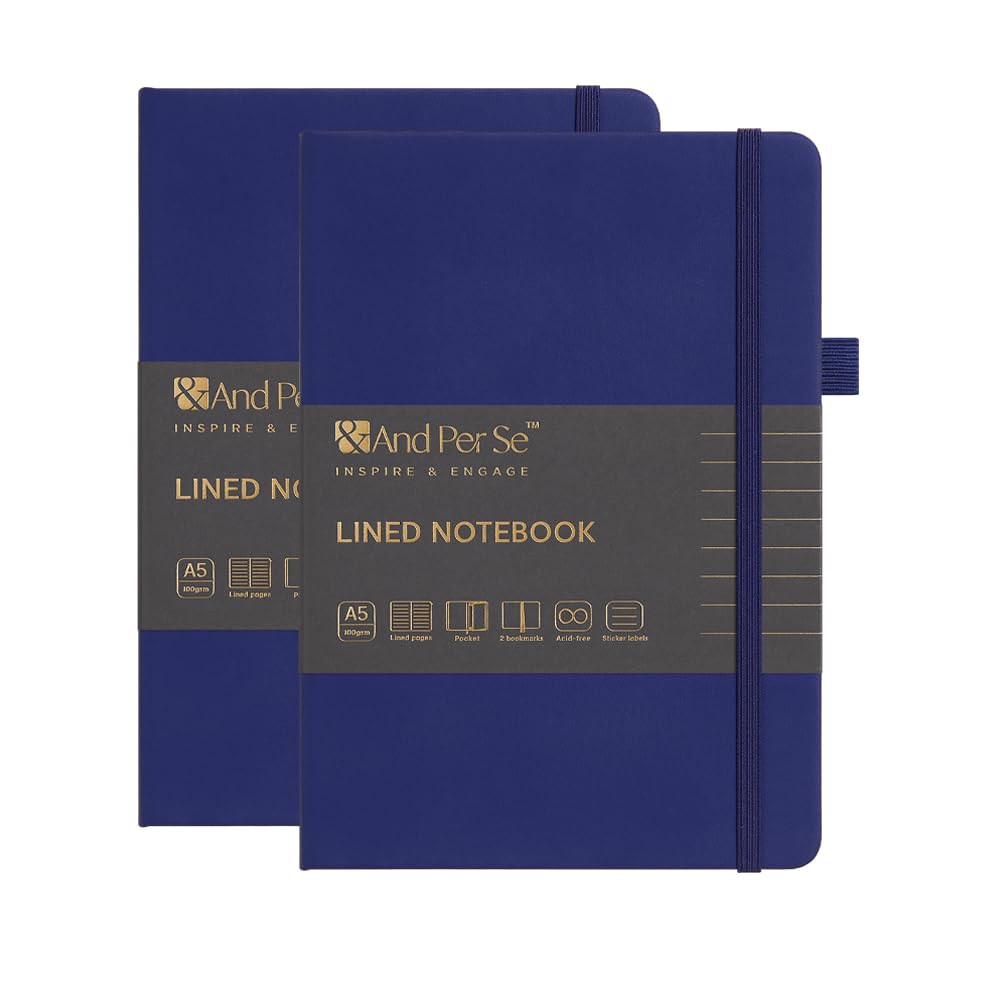 &And Per Se Lined Journal Notebook (2 Packs), 320 Pages, A5-5.7''x8'', Hardcover Notebooks for Work School Women Men (Royal Blue)