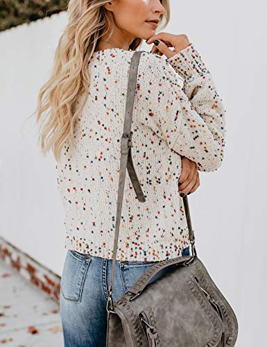 Relipop Women's Pullover Knitwear Crewneck Long Baggy Sleeve Colorful Spot Yarn Knit Sweater White #TOP5