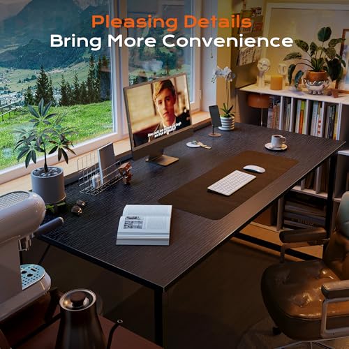 Image of PRAISUN 55 X 24 Inch Computer Desk with Deeper Desktop, Gaming Office Writing Work Desk for Home Office, Study, Bedroom, Work from Home, Metal Frame, Black
