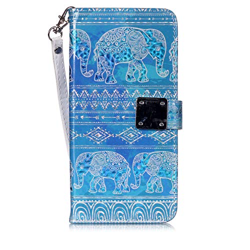 Reevermap Samsung Galaxy Note 10 Case Glitter PU Leather Shiny Bumper with Card Holder, Protective Flip 3D Cover for Samsung Galaxy Note 10 Wallet Kickstand Magnetic Closure, Blue Elephant