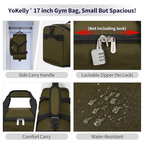 Image of 25L Small Gym Sport Duffle Bag, 17 inch, Olive Green | Multi Pockets, Sturdy, For Gym, Sport, Weekender Travel, Workout, Training