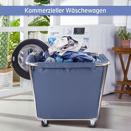 350L Laundry Cart Rolling Laundry Baskets Stainless Steel Commercial Laundry Cart Heavy Duty Laundry Hampers with Flexible Wheels for Hotels and Laundry Rooms - Image 2