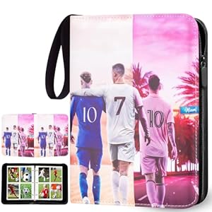 Soccer Card Binder with 50 Removable Sleeves, Trading Card Holder Fits 400 Football Cards, Double-Sided Cards Holder with Zipper 3-Ring Card Album for Sports Football Card Sleeves Protectors