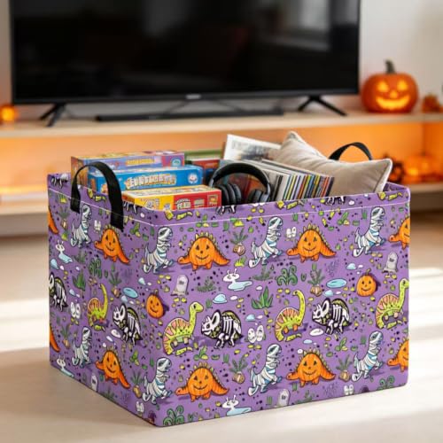 Image of NTAO Gift Storage Basket Empty for Halloween, Storage Bin with Handles, Room Decor, Book Box(Halloween Dinosaurs)