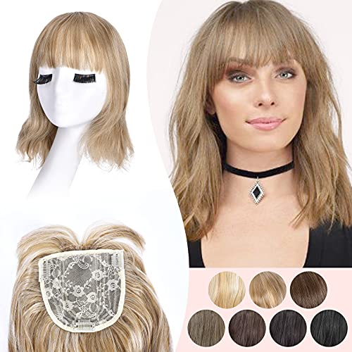 HOOJIH Hair Topper, 12" Wavy Wiglet Hairpieces Clips in Hair Extensions for Women with Thinning Hair Add Volume and Coverage - Deep Blonde