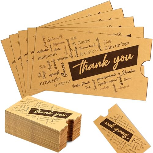 Crtiin 100 Pack Thank You Kraft Money Envelopes for Cash Gifts Gratuity Tip Envelopes Bulk 3.5 x 6.5 Inch Small Coin Mail Seed Packet Holders for Tips Stamps Key Cards Wage Currency Christmas Birthday