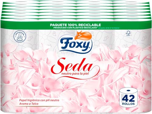 Foxy Seda | Papel higiénico neutro na pele | 28+14 rolos, 28 + 14 grátis| 173 serviços por rolo | 3 camadas de alta espessura | Papel 100 % certificado FSC | Embalagem 100 % reciclável branca (7)