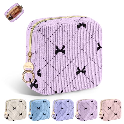 Playexen Corduroy Mini Makeup Bag, Small Cosmetics Bag for Purse, B-Purple