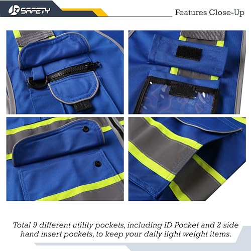 Image of JKSafety 9 Pockets Hi-Vis Safety Vest High Visibility Reflecitive Safety Vests for Men and Women Work Utility PPE Work Gear ANSI /ISEA compliant (902-Blue 4XL)