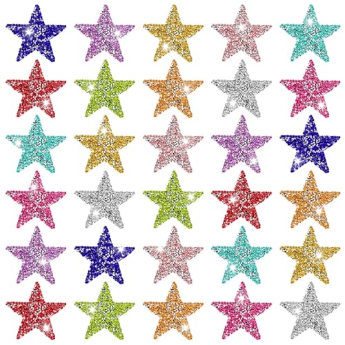 30 Pcs Colorful Star Patches Glitter Star Iron on Patche