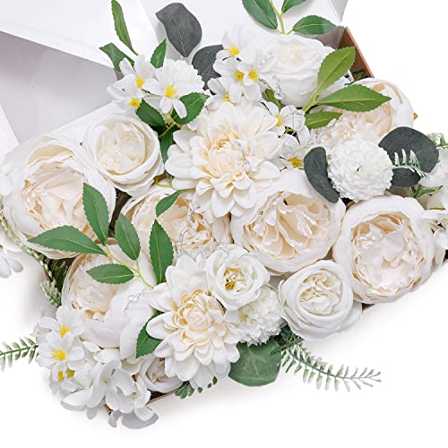 Misspin Wedding Artificial Flowers Box Set For Diy Wedding Bridal Bouquets Fake Peony Flowers Centerpieces Arrangements Party Baby Shower Home Decorations (Cream White) #TOP6