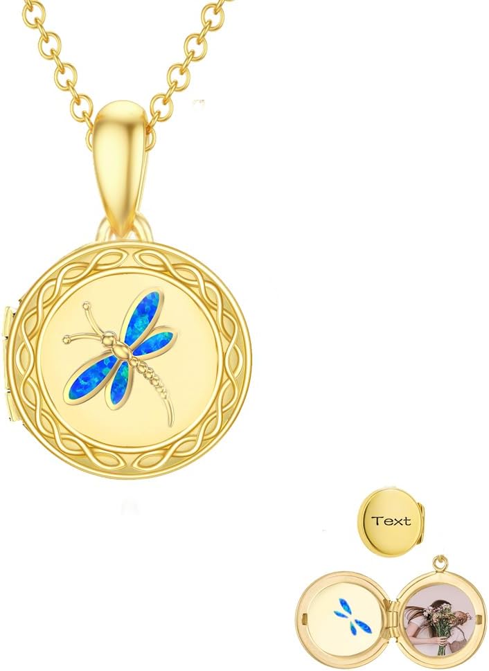 Yafeeso 10K 14K 18K Solid Gold Dragonfly Locket That Holds