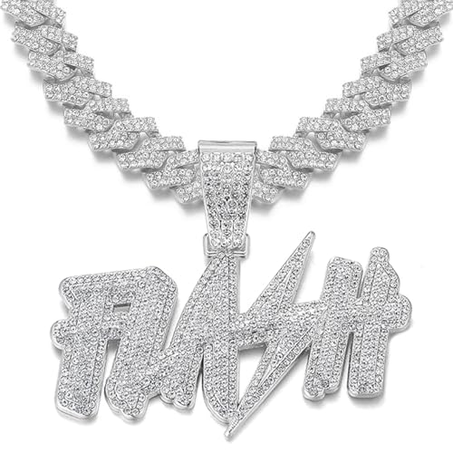 Diamond Iced Out Chain for Men Women Custom Chai with Letter Pendant Necklace Personalized Iced Out Pendant with Cuban Link Chain Birthday Christmas Gifts for Hip Hop Lovers