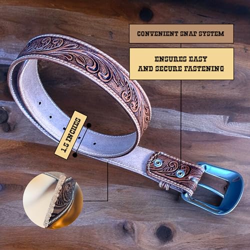 Daniel'S Artplanet Western Belt For Men 1.5 Inch Wide Full Grain One Piece Leather Belt With Buckle Handmade Engraved Tooled  thumb #5