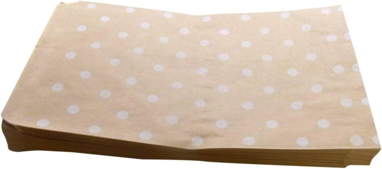 N'icePackaging 300 Qty 5" x 7" Decorative Flat Paper Gift Bags - White Polka-Dot on Brown Kraft Bags - For Sales/Treats/Parties Cookies/Gifts