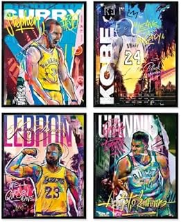 ZIENVE Basketball Stars Poster, Set of 4 Sports Wall Art Stephen Curry James Giannis Antetokounmpo Canvas Posters for Room...