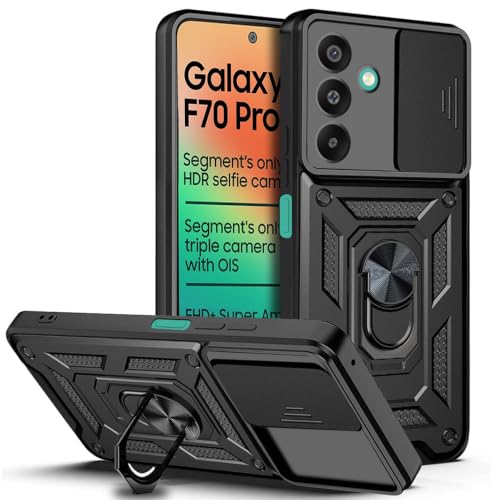 Image of AESTMO Tough Armor Samsung Galaxy F70 pro 5G Bumper Back Case Cover | Ring Holder & Sliding Camera Shield Cover | 360 Degree Protection Back Case Cover for Samsung Galaxy F70 pro 5G (Black)